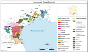 Map of Languedoc-Roussillon wines in the South of France